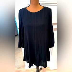 Freshly dry-cleaned Forever 21 black dress with bell sleeves in size large.